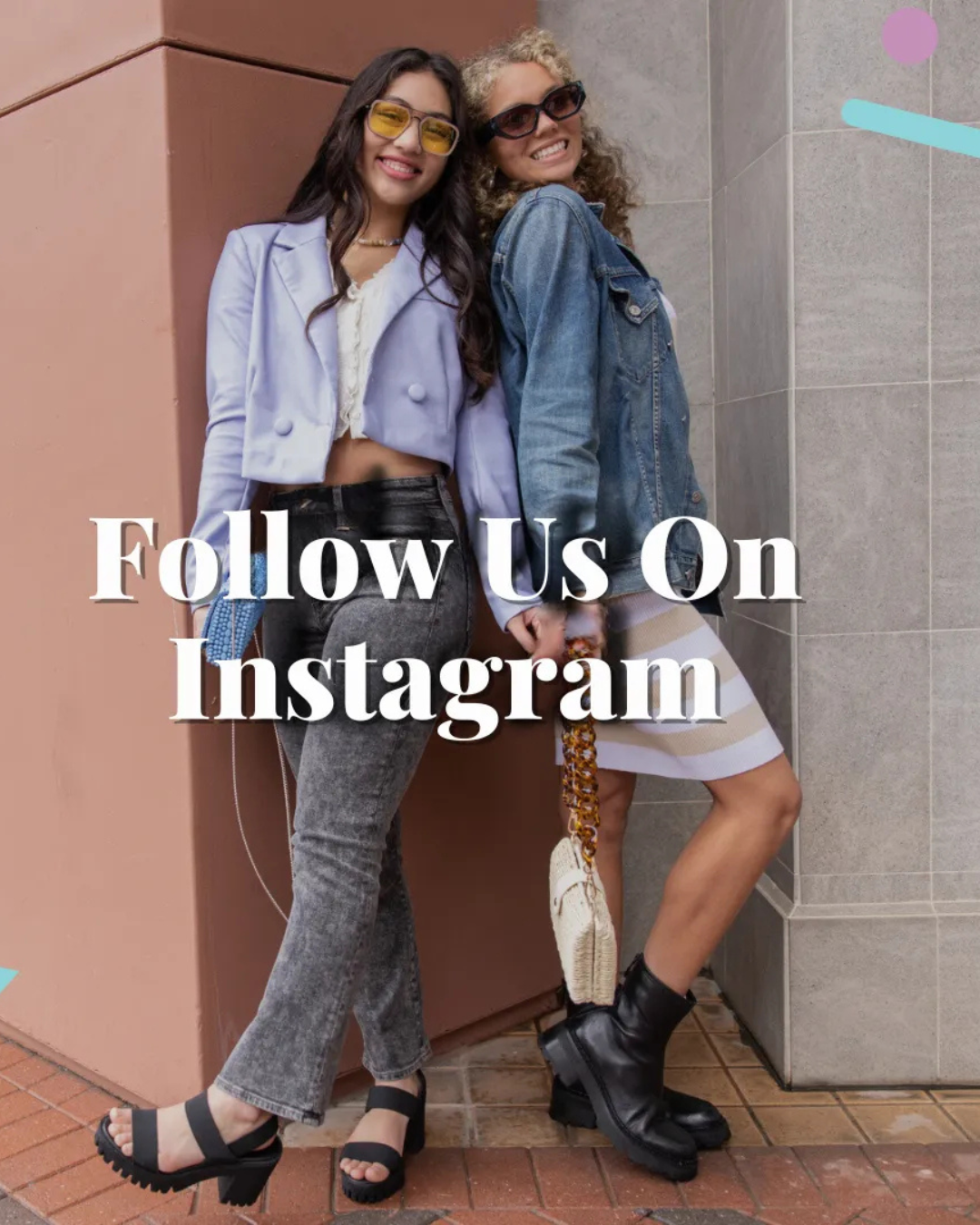 2 girls leaning against a building wall with text on image saying 